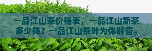 一品江山茶价格表，一品江山新茶多少钱？一品江山茶叶为你解答。