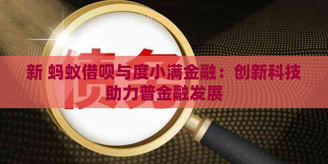 新 蚂蚁借呗与度小满金融：创新科技助力普金融发展