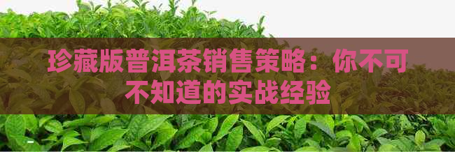 珍藏版普洱茶销售策略：你不可不知道的实战经验