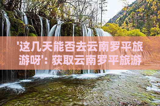 '这几天能否去云南罗平旅游呀': 获取云南罗平旅游最新消息及景点封区情况