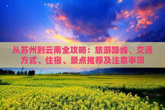 从苏州到云南全攻略：旅游路线、交通方式、住宿、景点推荐及注意事项