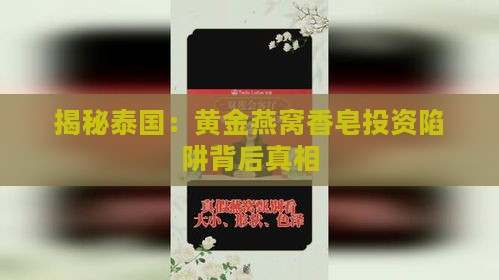 揭秘泰国：黄金燕窝香皂投资陷阱背后真相