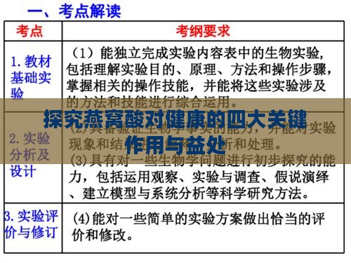 探究燕窝酸对健康的四大关键作用与益处