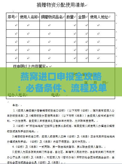 燕窝进口申报全攻略：必备条件、流程及单证资料详解