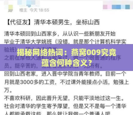 揭秘网络热词：燕窝009究竟蕴含何种含义？