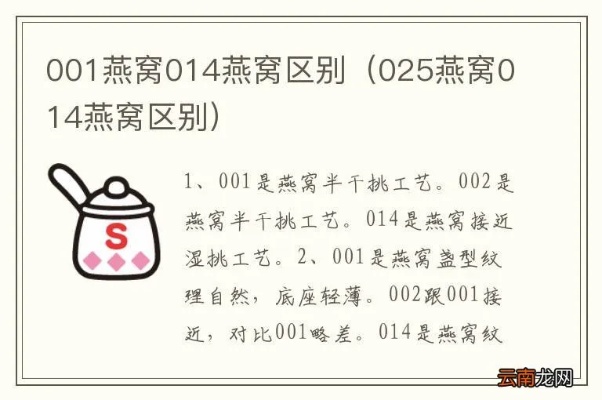 全面解析：燕窝001、002与014的区别及选购指南